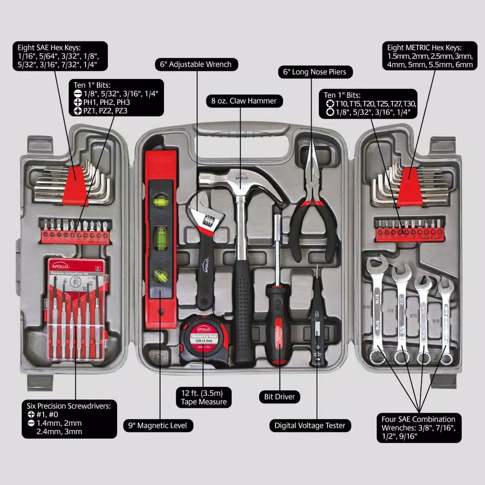Apollo 53-Piece Home Tool Kit with Blow Molded Carrying Case