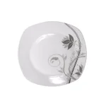 Lorren Home Trends 16-Piece Square Porcelain Dinnerware Set, Service for 4, Matte Silver and Black Floral Design thumbnail 2