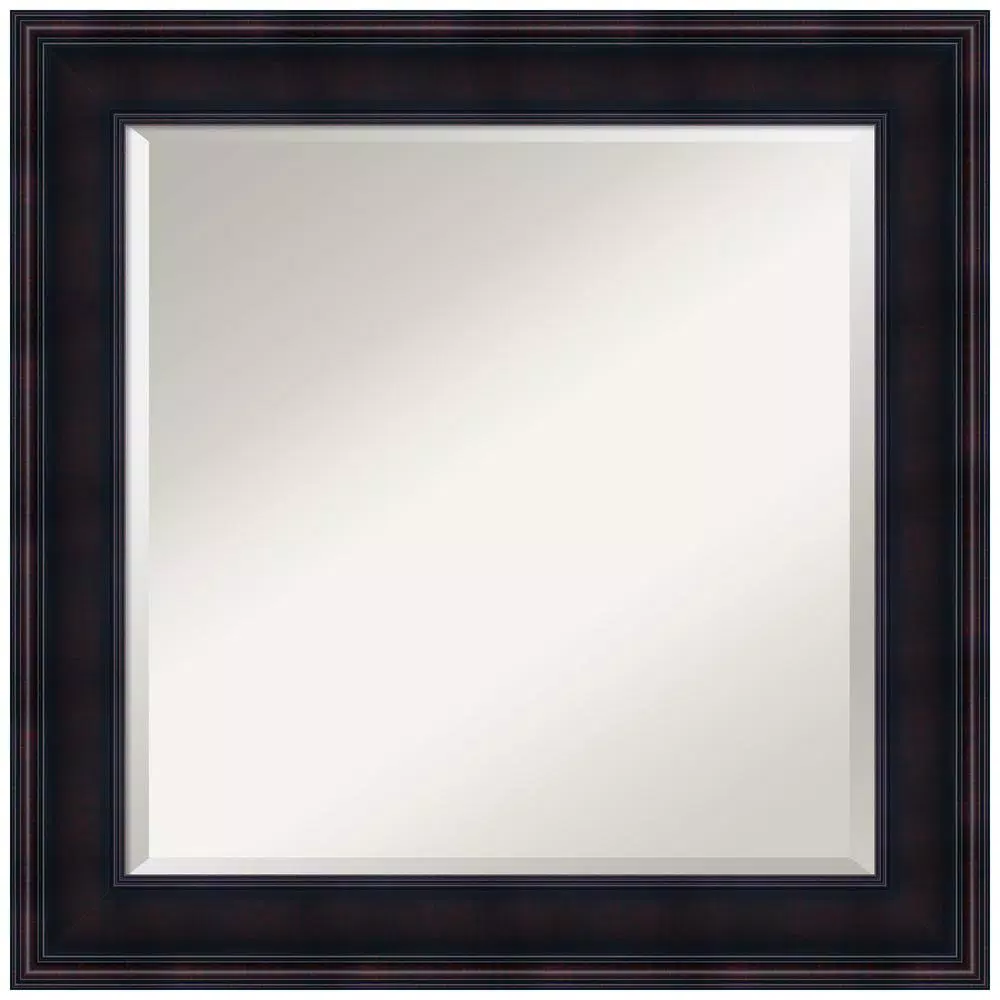 Amanti Art 25 in. Square Beveled Edge Wood Framed Bathroom Vanity Mirror, Dark Brown Mahogany