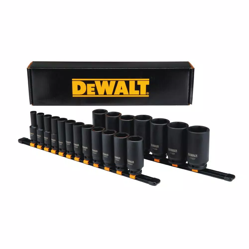 DEWALT 1/2 in. Drive SAE Deep Impact Socket Set, 19-Piece