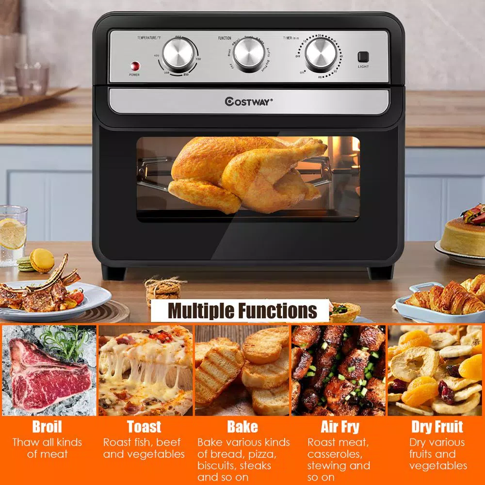Costway 23 Qt. Black Air Fryer Oven with Rotisserie, 6-in-1 Convection Toaster Oven, 1700W