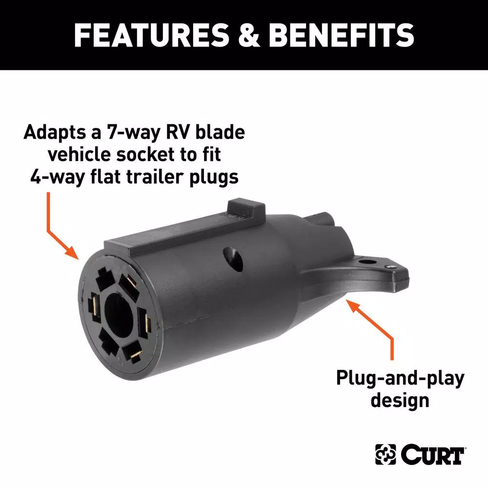CURT 7-Way RV Blade to 4-Way Flat Trailer Electrical Adapter