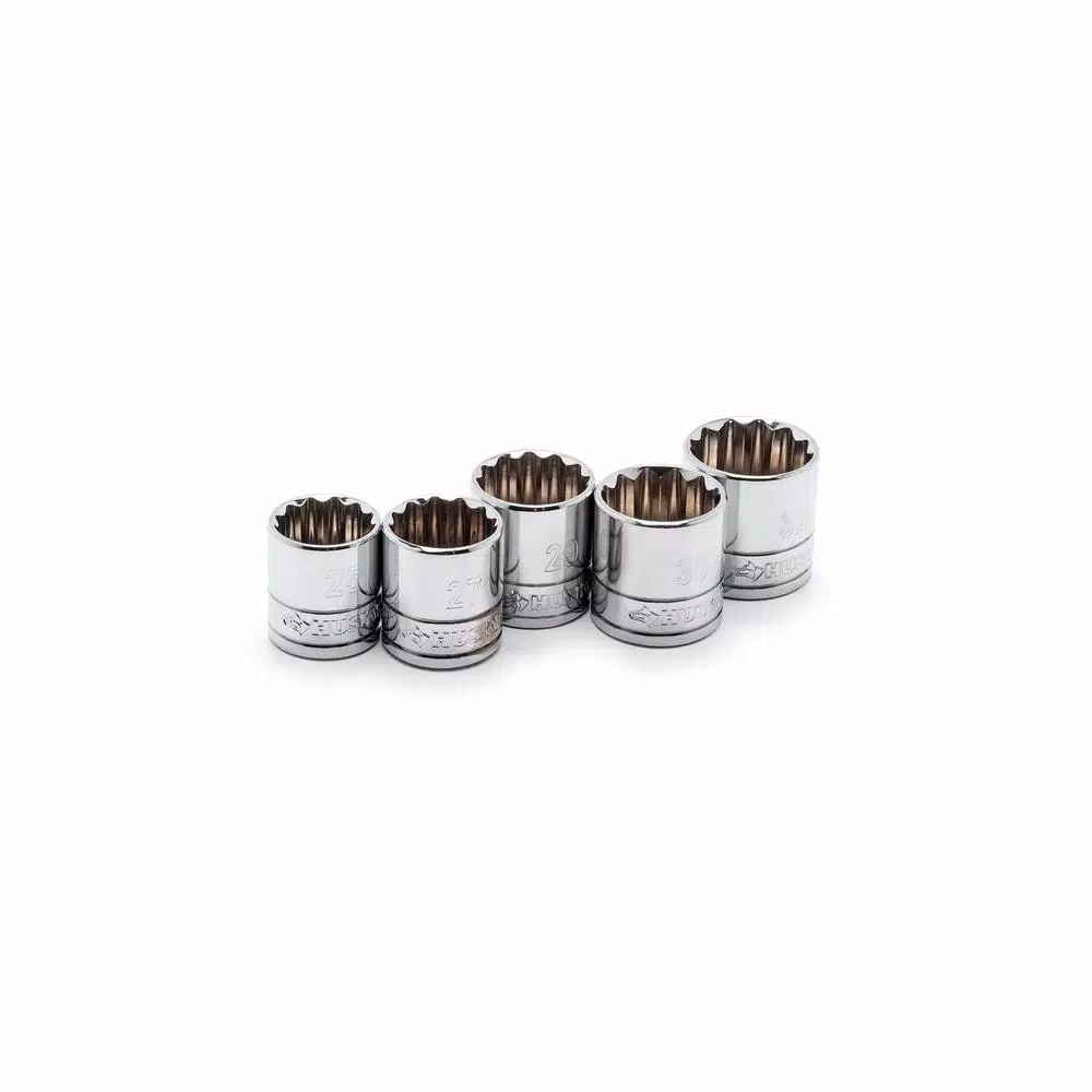 Husky 1/2 in. Drive X-Large 12-Point Socket Set, SAE and Metric, 10-Piece