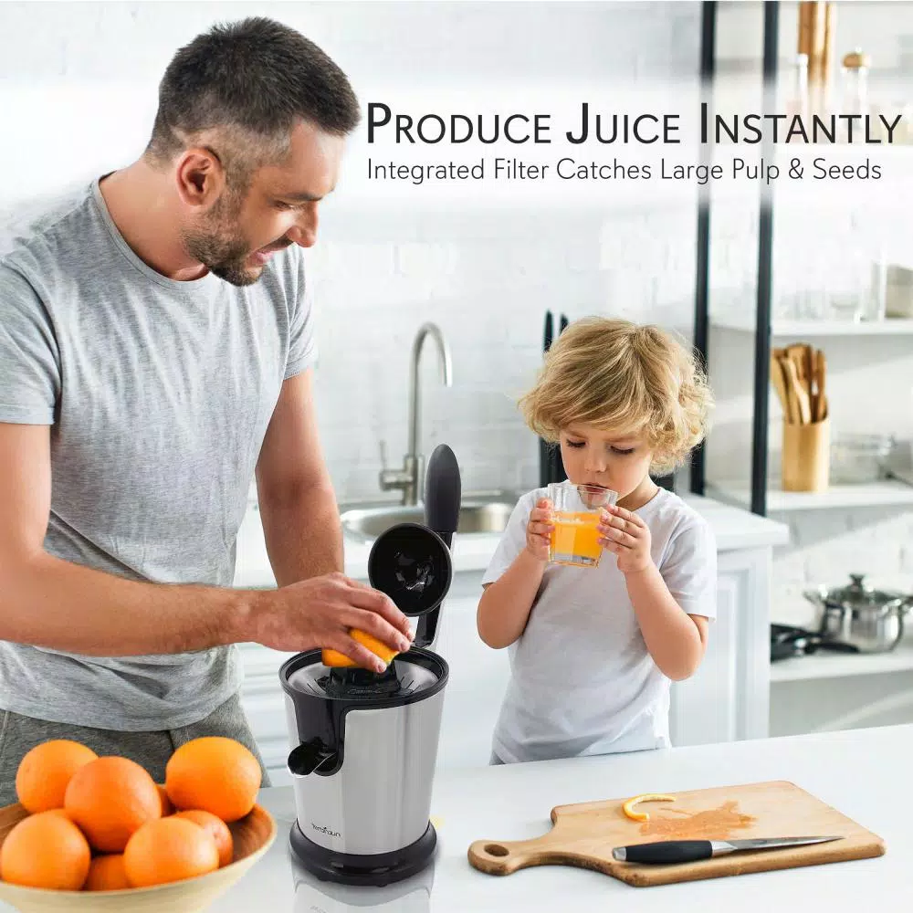 NutriChef Electric Citrus Juicer - Stainless Steel Manual Press Orange Squeezer