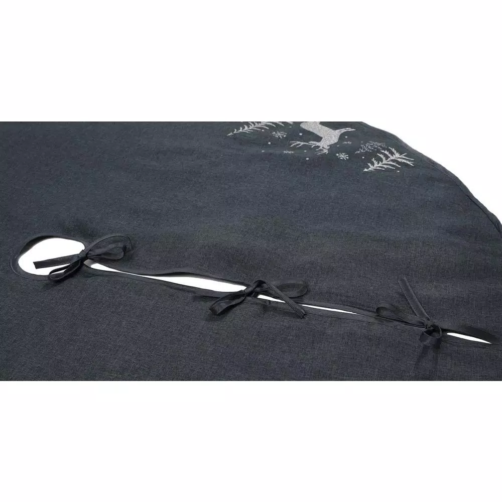 Xia Home Fashions 56 in. Deer in Snowing Forest Round Christmas Tree Skirt - Dark Gray