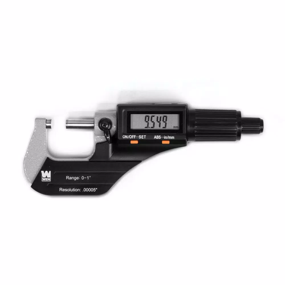 WEN Digital Micrometer 0-1 in. with 0.00005 in. Accuracy, Metric/Imperial, LCD Readout and Storage Case