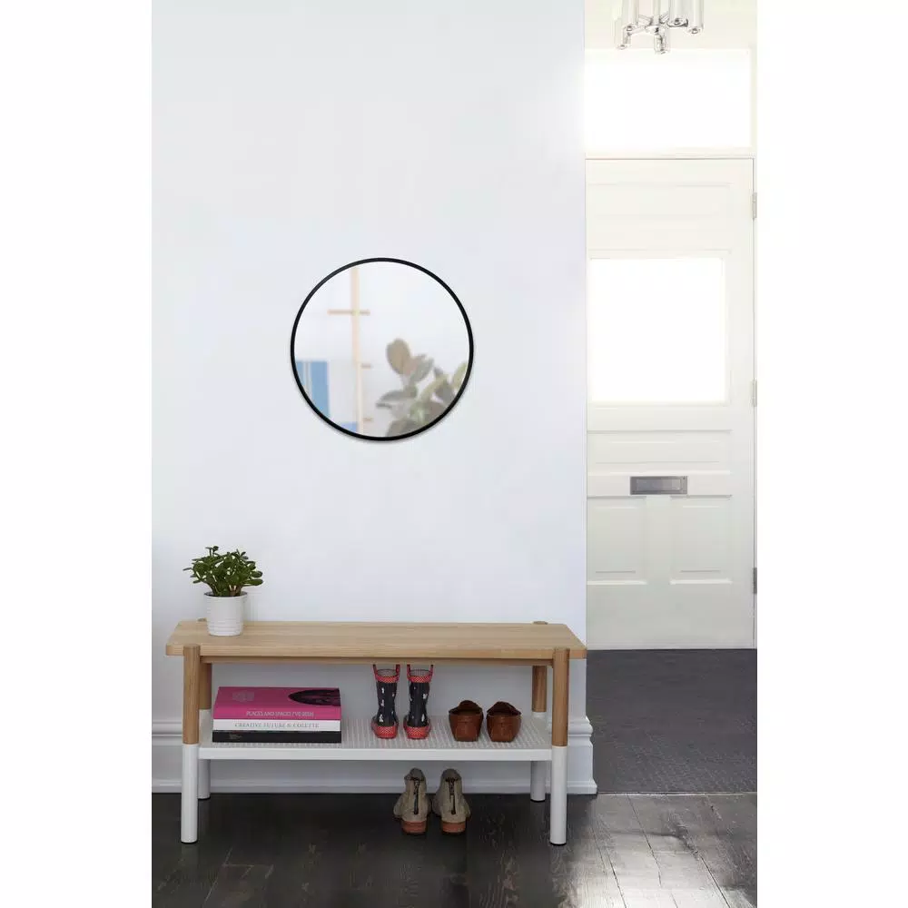 Umbra HUB Contemporary Round Mirror with Black Rubber Rim, 24 in.