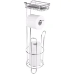 Home Basics Chrome Free-Standing Toilet Paper Holder with Built-In Accessory Tray and Storage Base thumbnail 1