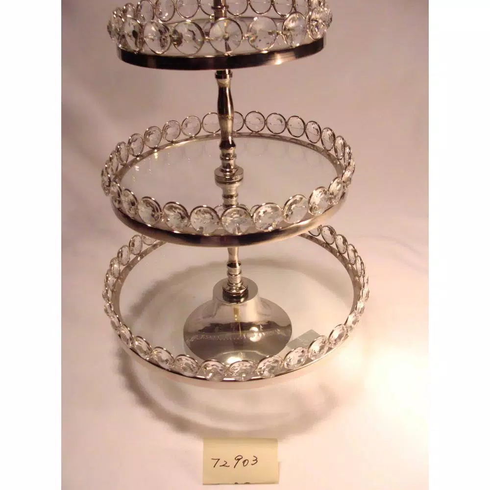 Heim Concept Silver 3-Tier Crystal and Stainless Steel Cake Stand, 20 in. H