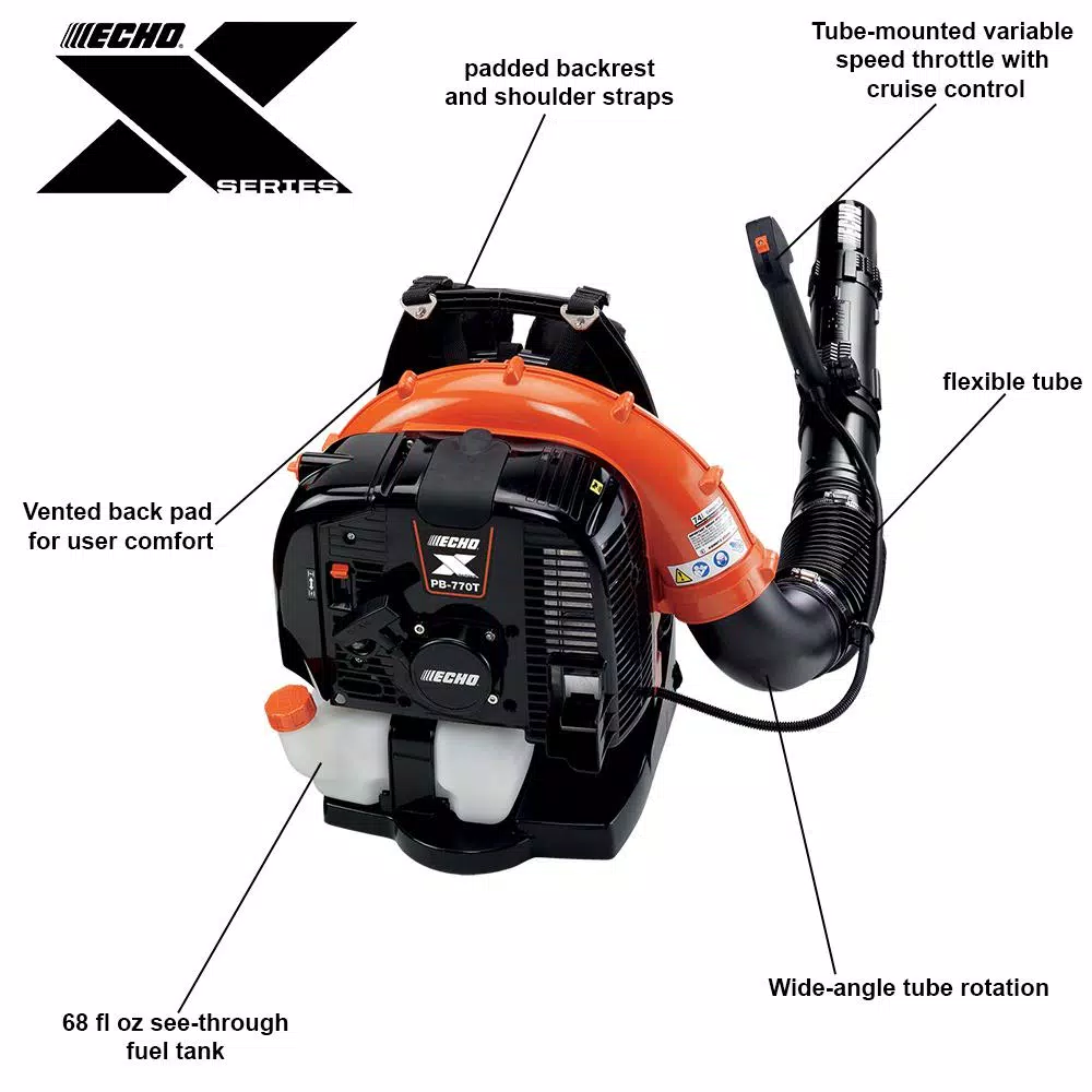 ECHO PB-770T 63.3cc Gas Backpack Leaf Blower, 234 MPH, 756 CFM