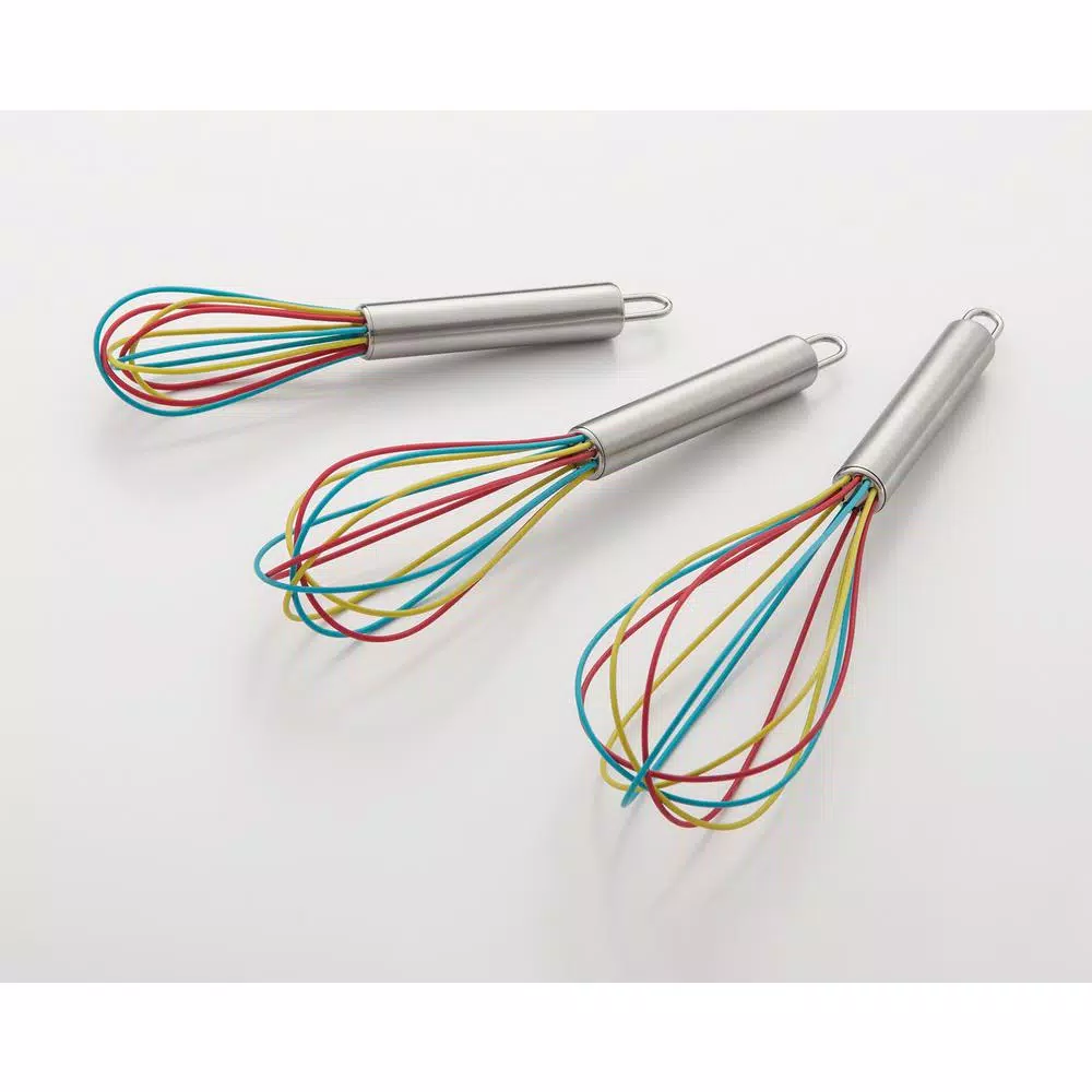 ExcelSteel Stainless Steel Tri-Color Silicone Coated Balloon Whisk Set, 3-Piece