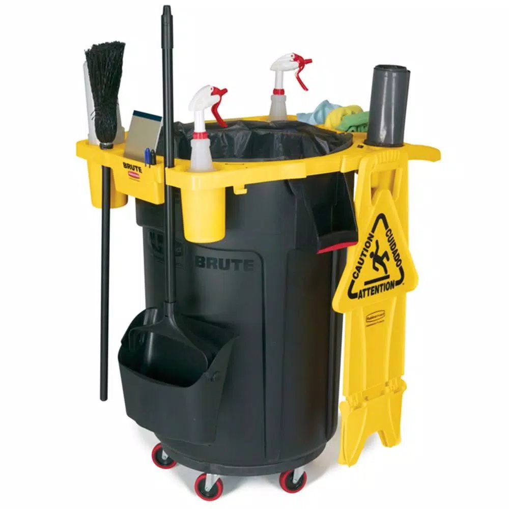 Rubbermaid Commercial Products Rubbermaid Brute Quiet Trash Can Dolly with Non-Marking Red Casters