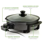 Ovente 12-Inch Electric Skillet, 1400W Non-Stick Aluminum Pan with Tempered Glass Lid thumbnail 3