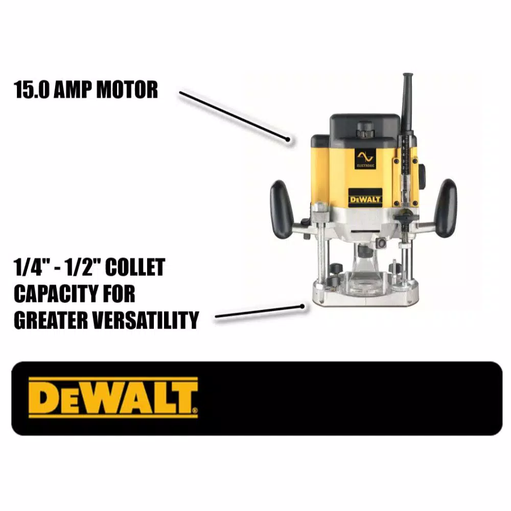 DeWalt 3 HP EVS Plunge Router, 15 Amp, Variable Speed, 1/4 in. and 1/2 in. Collet