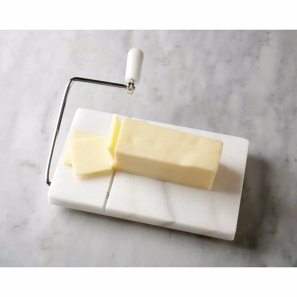 Fox Run White Marble Cheese Slicer Board with Stainless Steel Wire and 2 Replacement Wires
