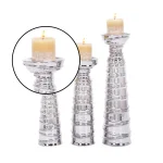 LITTON LANE Contemporary Silver Ceramic Tapered Cylinder Candle Holders, Set of 3 thumbnail 3