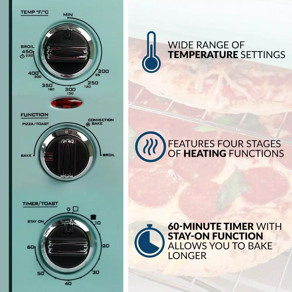 Nostalgia Retro 1500W Aqua Convection Toaster Oven, 12-Slice Capacity with Built-in Timer