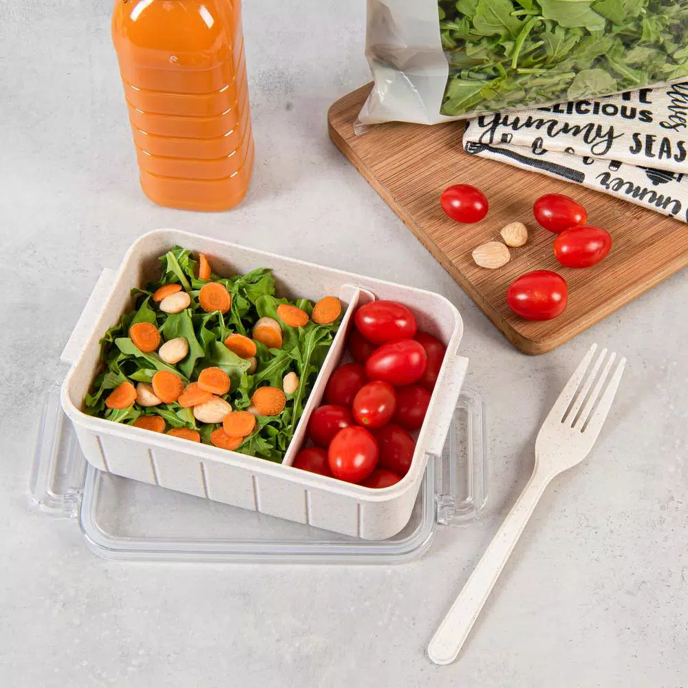 Kitchen Details Simplify Eco-Friendly Natural Plant Fiber Lunch Box Set, 2 Pack, Beige