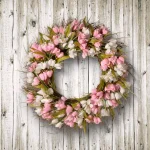 National Tree Company 21 in. Pink and White Tulip Flower Wreath with Greenery thumbnail 2