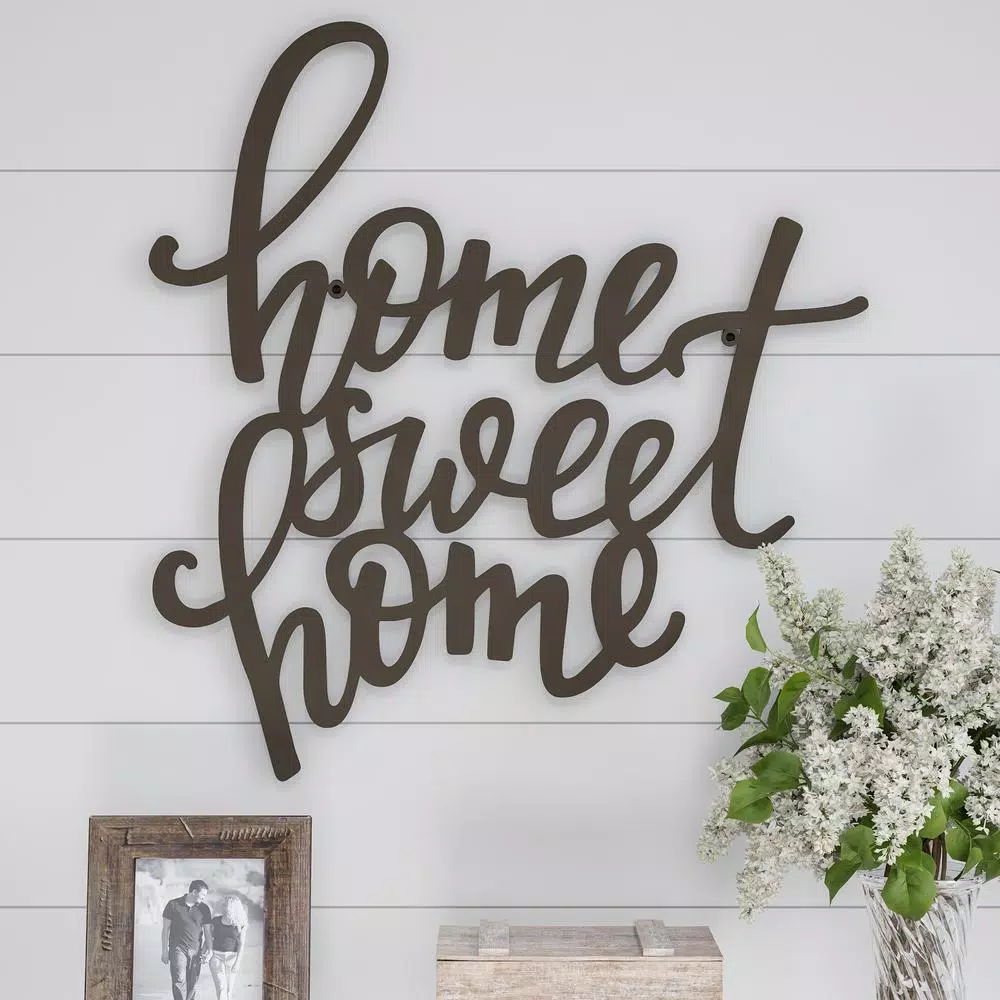 Lavish Home "Home Sweet Home" Metal Cutout Wall Decor Sign, Dark Brown