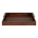 Kate and Laurel Lipton 16 in. x 12 in. Walnut Brown Decorative Wood Tray with Gold Metal Handles thumbnail 2