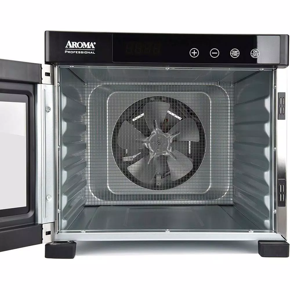 AROMA 6-Tray Digital Food Dehydrator with Glass Door and Stainless Steel Trays, 600W, Black