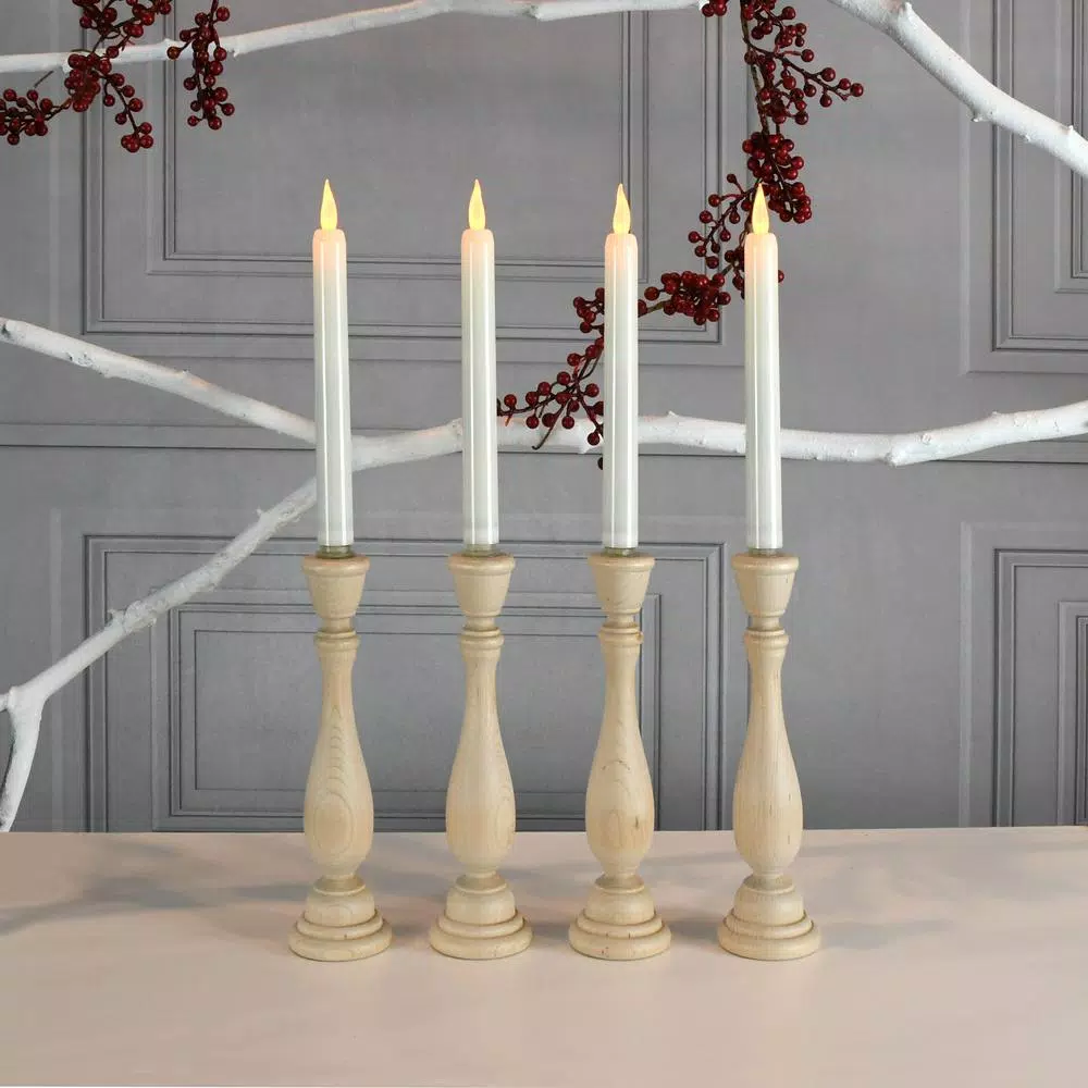 LUMABASE 9.25 in. Flameless Taper Candles with Amber Glow, Off White Plastic (4 Count)