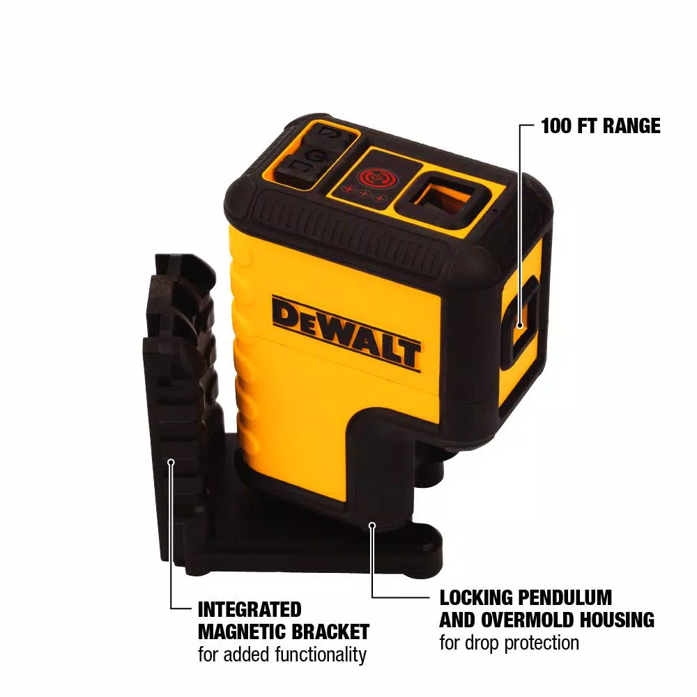 DEWALT 3-Spot Red Self-Leveling Laser Level, 100 ft. Range with Case and Batteries