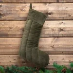 VHC Brands 20 in. Sage Green Velvet Cotton Christmas Stocking - Traditional Holiday Decor thumbnail 2