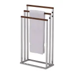 Kings Brand Furniture Chrome and Wood Modern Freestanding 3-Tier Towel Rack thumbnail 4