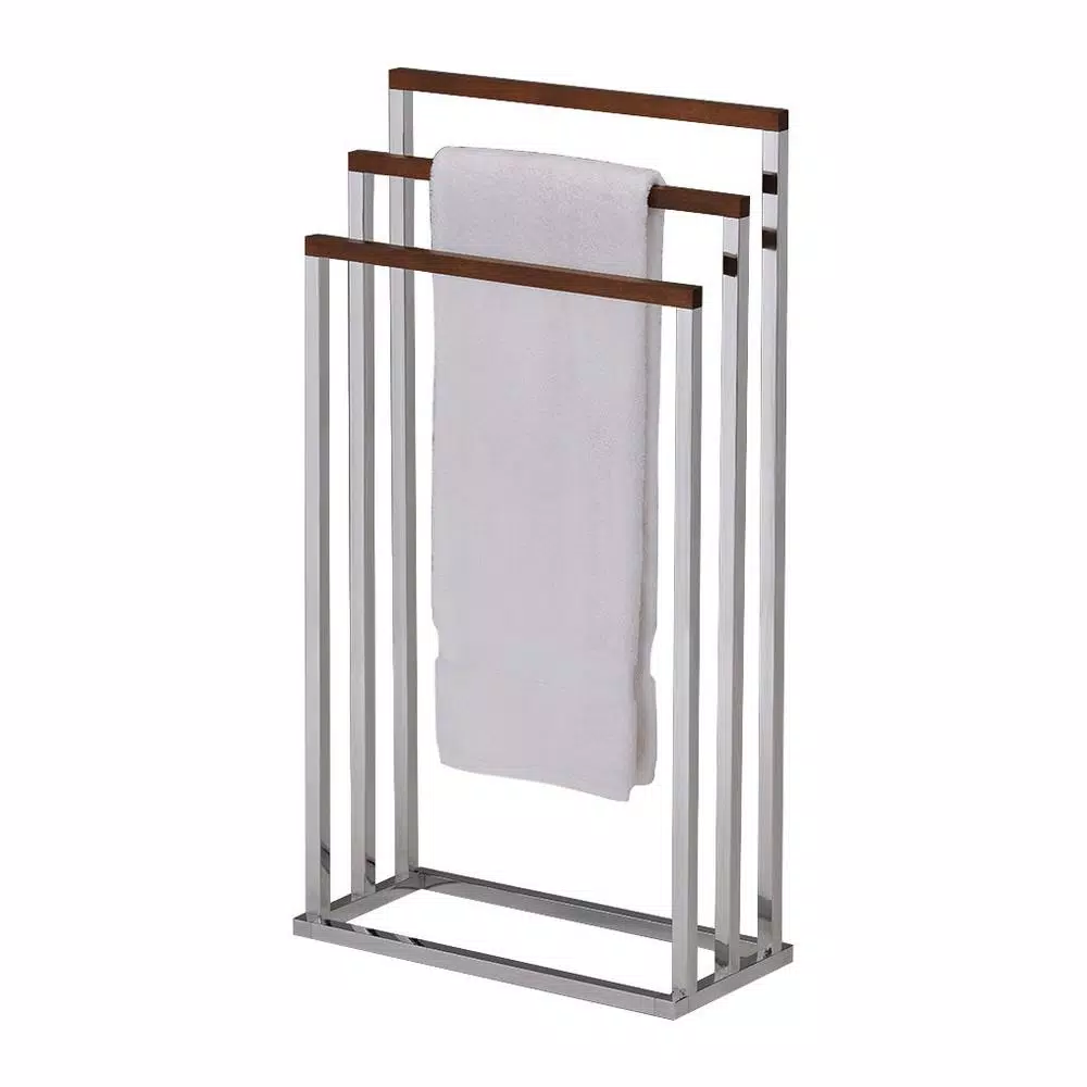 Kings Brand Furniture Chrome and Wood Modern Freestanding 3-Tier Towel Rack