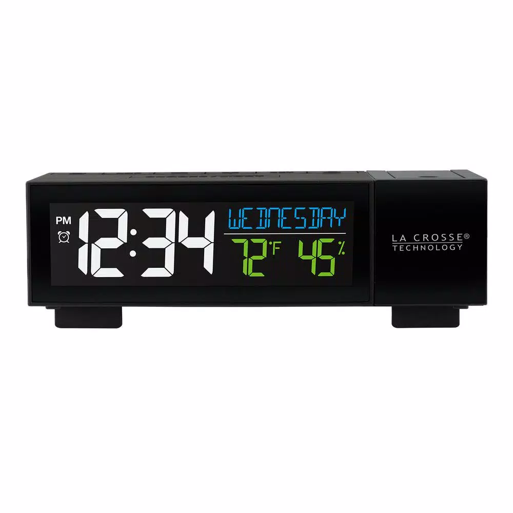 La Crosse Technology Pop-Up Projection Alarm Clock with USB Charging Port, Temperature and Humidity Display, Black