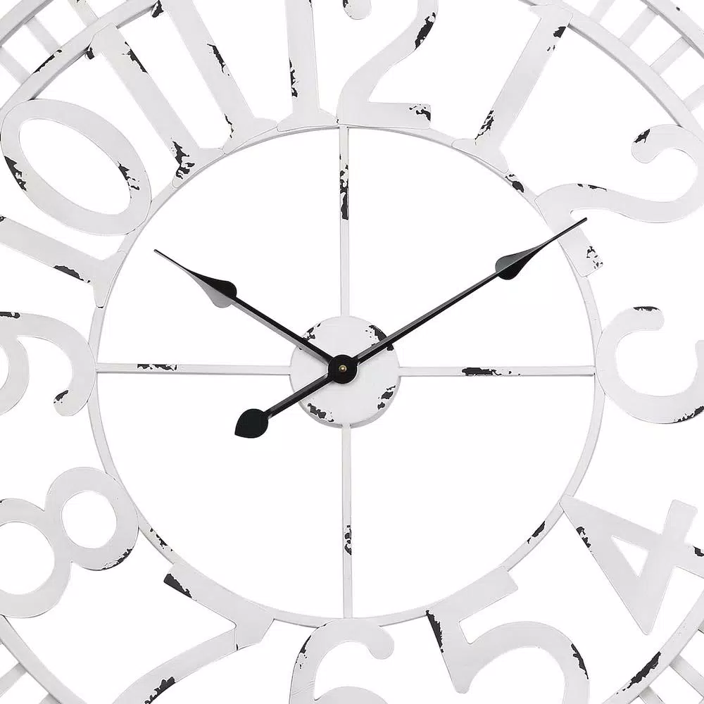 Utopia Alley Manhattan Industrial 32" Oversized Wall Clock, White Distressed Metal, Analog Quartz Movement