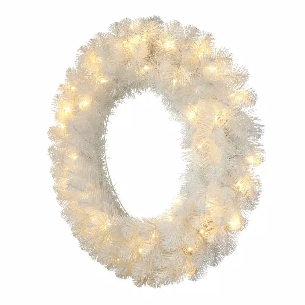 Home Accents Holiday Home Holiday Accents 30 in. Uptown Pre-Lit LED Artificial Christmas Wreath, 50 Warm White Micro Dot Lights