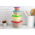 Home Basics 8-Piece Nesting Plastic Food Storage Container Set with Multi-Color Snap-On Lids thumbnail 3