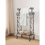 Kings Brand Furniture Black 3-Bar Freestanding Towel Rack with Gold Leaf Accents and Storage Shelf thumbnail 1