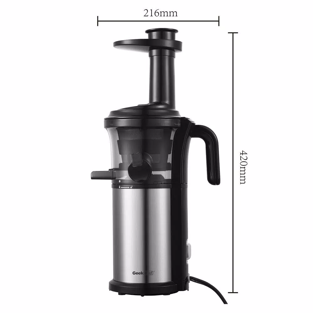 Boyel Living 200W Stainless Steel Slow Masticating Juicer, Quiet Cold Press Juicer with Reverse Function, Silver