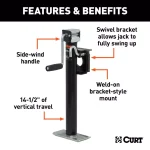 CURT Bracket-Mount Swivel Trailer Jack with Side Handle, 2,000 lbs. Capacity, 15 in. Travel thumbnail 2
