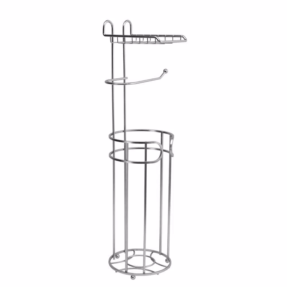 Bath Bliss Contemporary Freestanding Toilet Paper Holder with Built-in Phone Shelf and 4-Roll Storage, Satin
