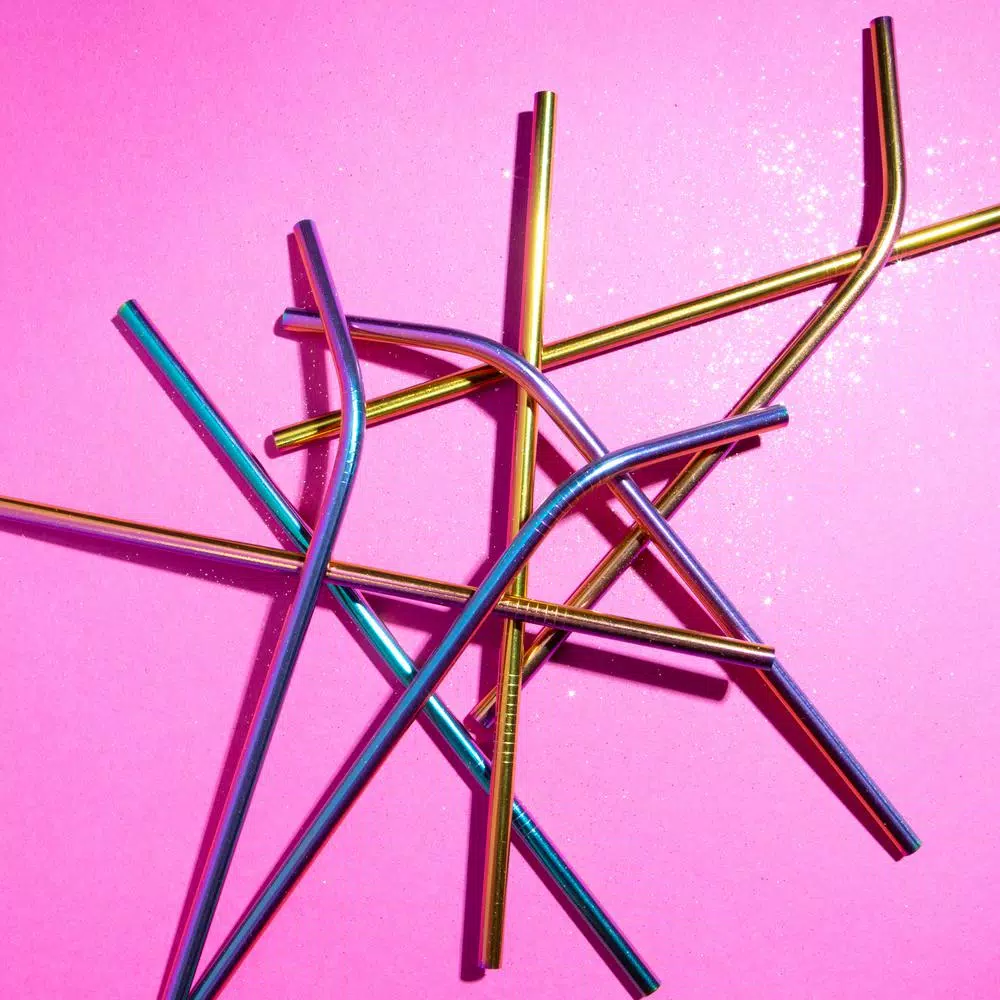 Unbranded Gforce Rainbow Stainless Steel Reusable Straw Set, 10-Pack with Cleaning Brushes