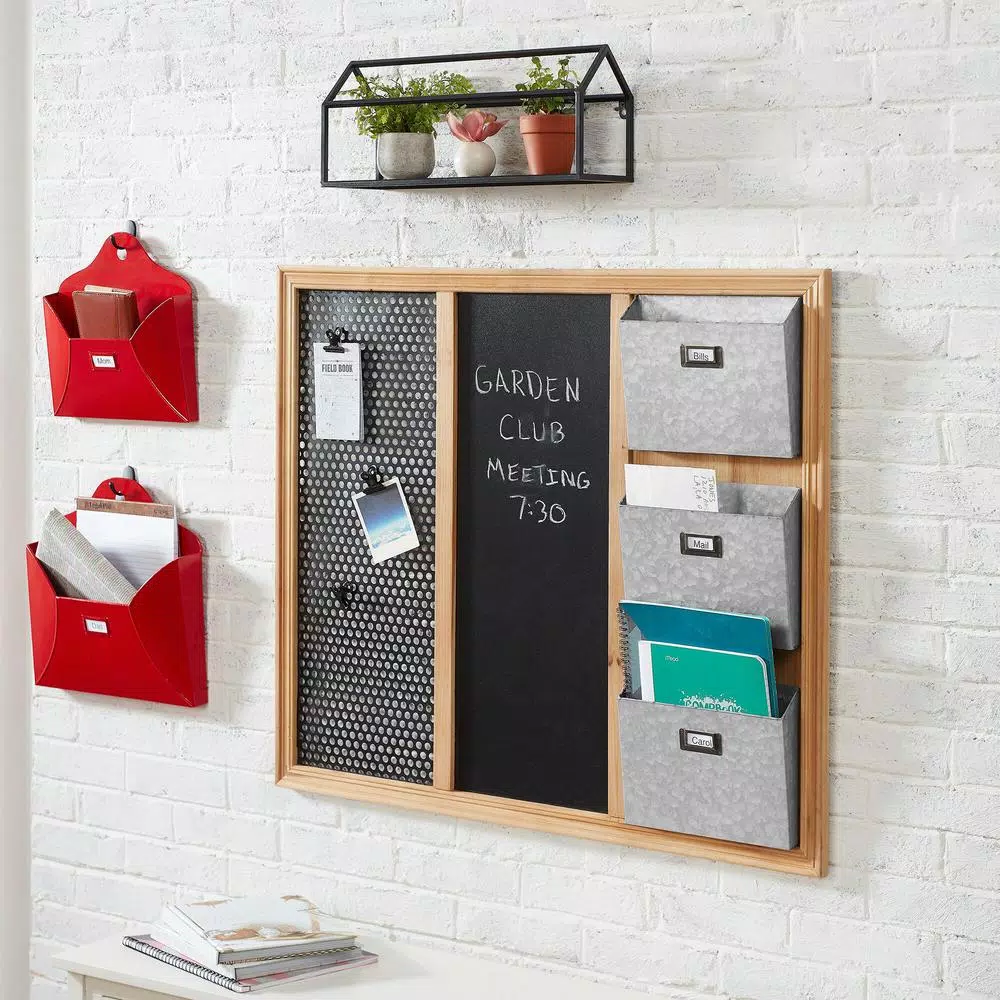 StyleWell 3-Section Wood and Metal Wall-Mount Organizer with Chalkboard