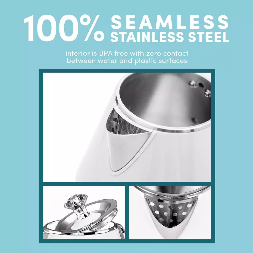Elite Platinum 1.2L White Cool-Touch Stainless Steel Electric Kettle, 1350W