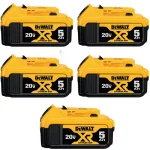DEWALT 20V MAX XR Premium Lithium-Ion 5.0 Ah Battery Pack, 5-Pack thumbnail 1