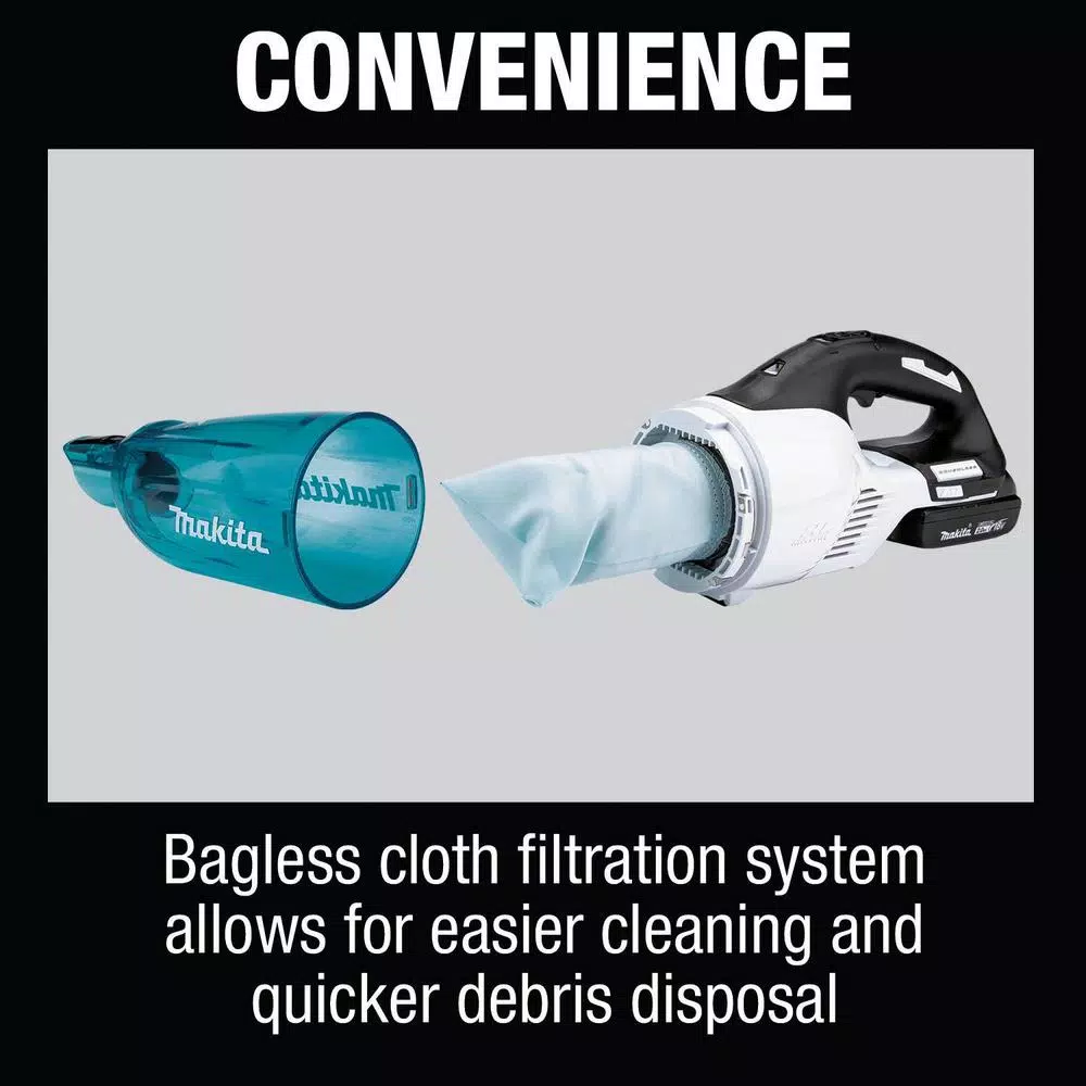 Makita 18V LXT Brushless Cordless Vacuum Kit with 2.0Ah Battery, Rapid Charger & Cyclonic Attachment