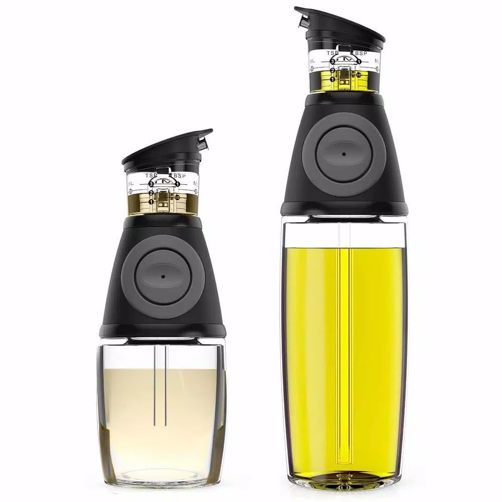 Belwares Blmwares Oil and Vinegar Dispenser Set, 2-Pack Glass Bottles with Drip-Free Spouts and Measuring Pump