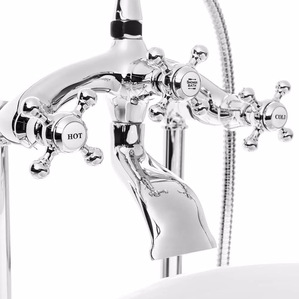 AKDY 3-Handle Freestanding Claw Foot Tub Filler with Telephone Hand Shower, Chrome