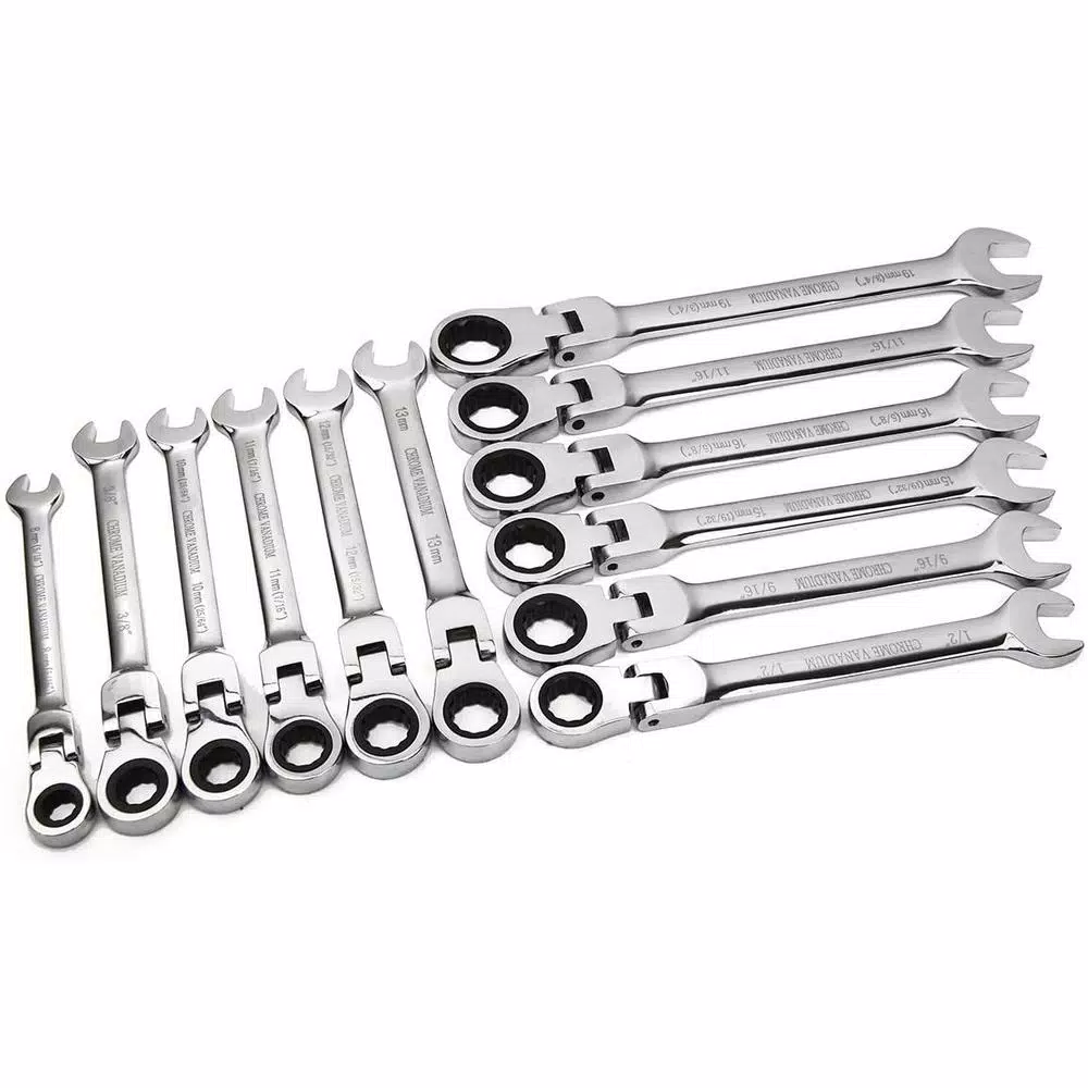 XtremepowerUS 12-Piece Flex-Head SAE and Metric Ratcheting Combination Wrench Set with Tool Pouch