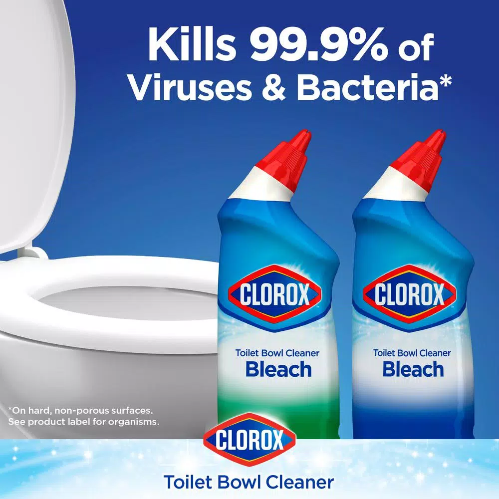 Clorox Toilet Bowl Cleaner with Bleach, Rain Clean Scent, 24 oz (2-Pack)