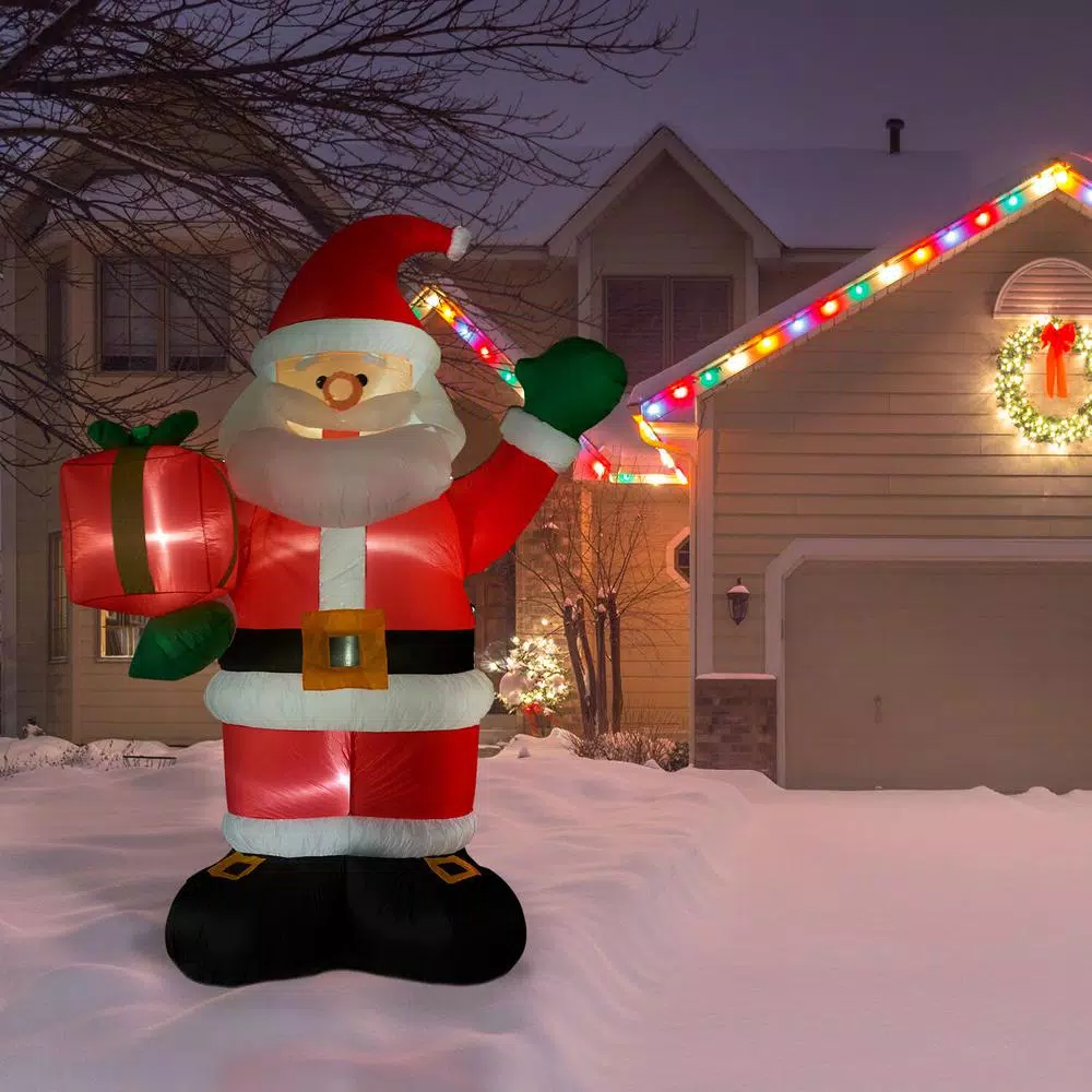 Fraser Hill Farm 10 ft. Santa Claus with Gift Bag Christmas Inflatable with White Lights