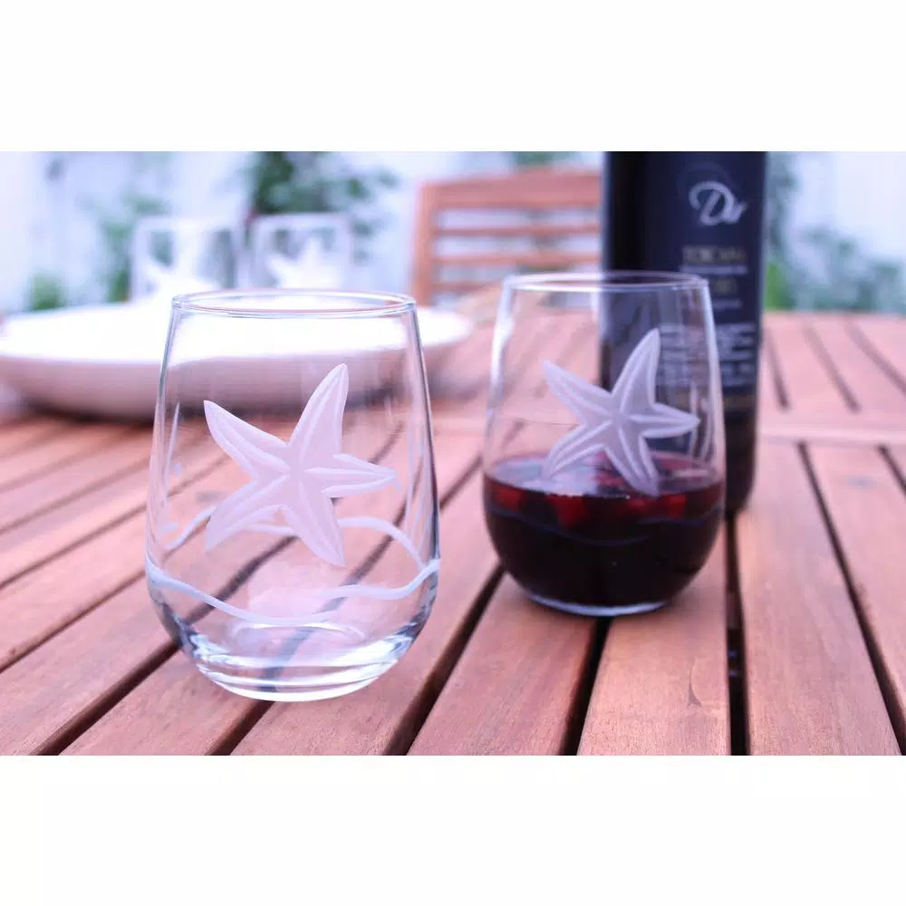 Rolf Glass Starfish 17 oz. Clear Stemless Wine Tumblers, Set of 4